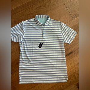 Johnnie-O, nwt, size L, blue, white and light green striped short sleeve shirt